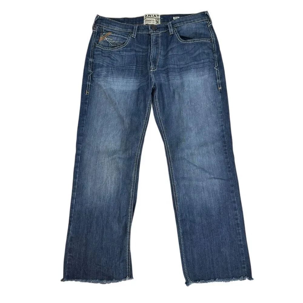 Flawed Ariat M5 Jeans Men's 35x26 Straight Leg Raw Hem Denim Blue Jeans